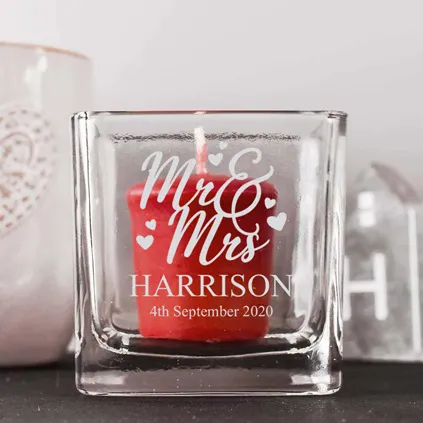 Personalised Mr & Mrs Square Candle Holder