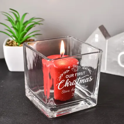 Personalised Our First Christmas Square Candle Holder