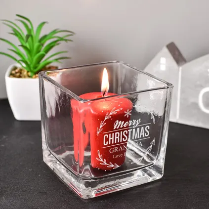 Personalised Merry Christmas Square Candle Holder