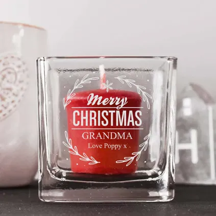 Personalised Merry Christmas Square Candle Holder