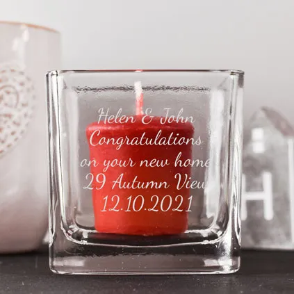 Personalised Square Candle Holder Any Message Engraved