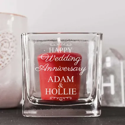 Personalised Wedding Anniversary Square Candle Holder