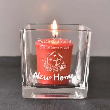 Personalised New Home Square Candle Holder