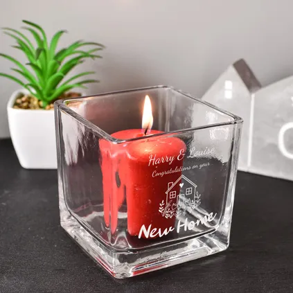 Personalised New Home Square Candle Holder