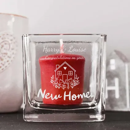 Personalised New Home Square Candle Holder