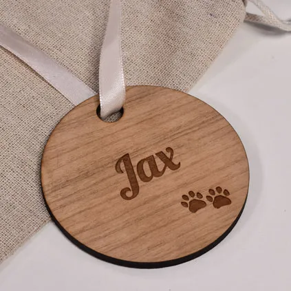 Personalised Pet Pawprint Round Wooden Bauble