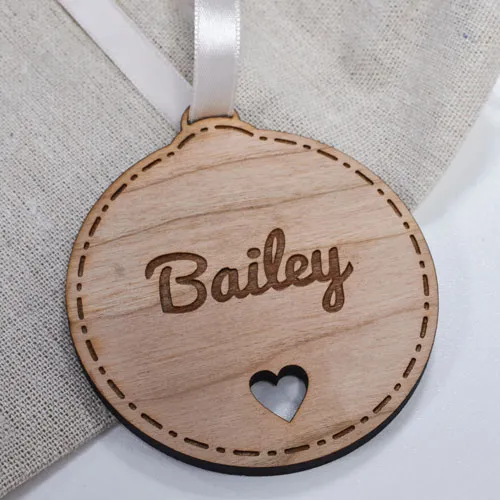 Personalised Round Christmas Bauble Engraved Love Heart