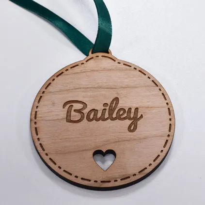 Personalised Round Christmas Bauble Engraved Love Heart