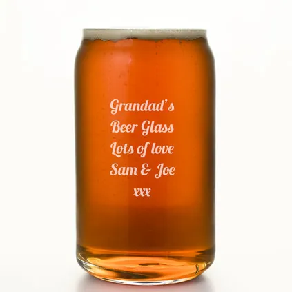 Personalised Beer Can Glass Any Message Engraved