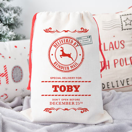 Personalised Christmas Santa Sack - Delivered By Reindeer Mail
