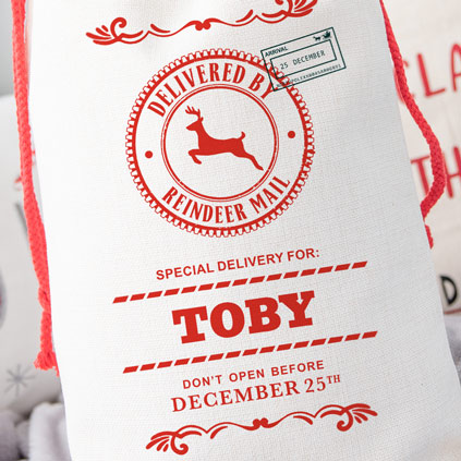 Personalised Christmas Santa Sack - Delivered By Reindeer Mail