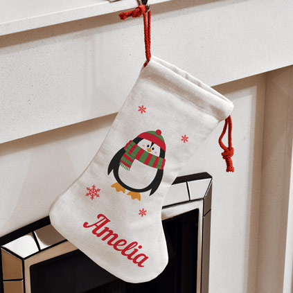 Kids 100% Cotton Large stocking printed with a blue reindeer Children 75x50cm Treat Me Suite Nico personalised name Christmas santa sack making it the perfect keepsake xmas gift/present. 