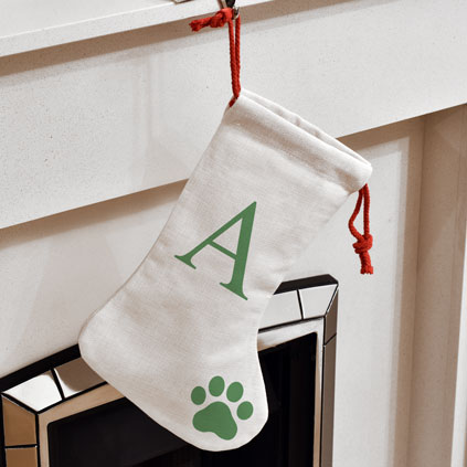 Personalised Christmas Stocking - Pet Paw Any Initial Green