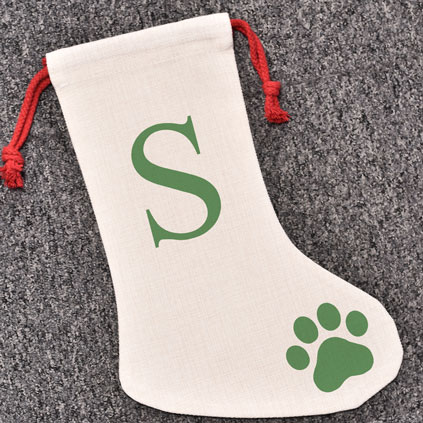 Personalised Christmas Stocking - Pet Paw Any Initial Green