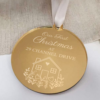 Personalised Our First Christmas New Home Gold Mirrored Bauble