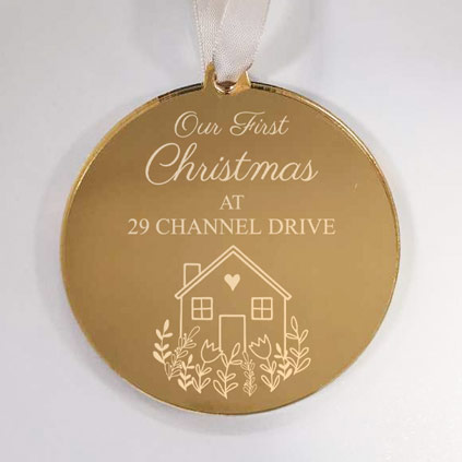 Personalised Our First Christmas New Home Gold Mirrored Bauble