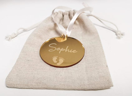 Personalised New Baby Feet Gold Mirrored Christmas Bauble