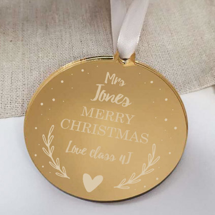 Personalised Gold Mirrored Christmas Bauble For Teachers