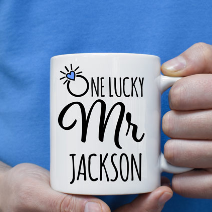 Personalised One Lucky Mr, Future Mrs Mug Set Engagement Gift