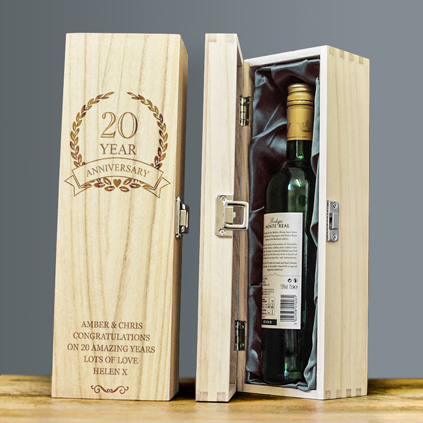 Personalised 20th Wedding Anniversary Wooden Wine Box