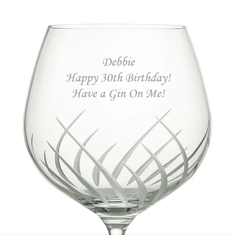 30th Birthday Gin Glass Personalised Flame Cut - Click Image to Close