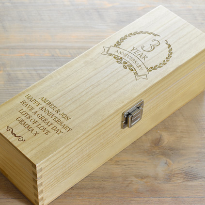 Personalised 3rd Wedding Anniversary Wooden Wine Box