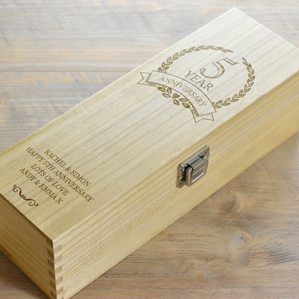 Personalised 5th Wedding Anniversary Wooden Wine Box