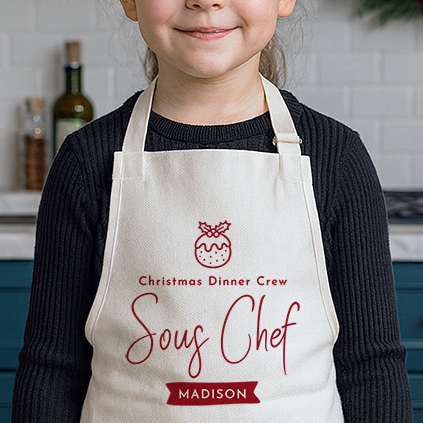 Personalised Christmas Dinner Sous Chef Kids Apron