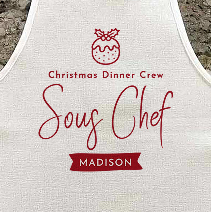 Personalised Christmas Dinner Sous Chef Kids Apron