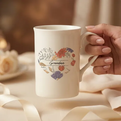 Personalised Floral Heart Any Name Bone China Mug