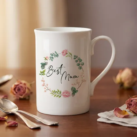 Personalised Best Mum Floral Wreath Bone China Mug