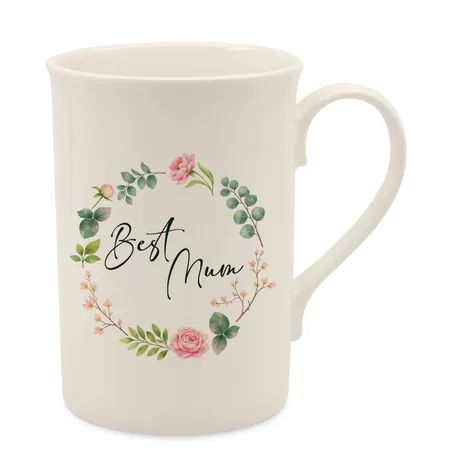 Personalised Best Mum Floral Wreath Bone China Mug