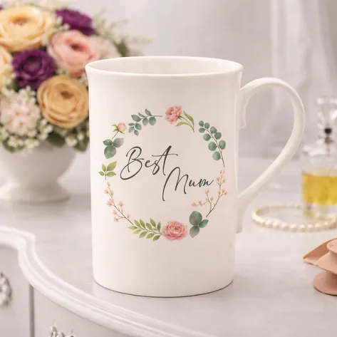 Personalised Best Mum Floral Wreath Bone China Mug