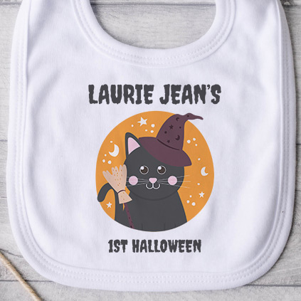 Personalised Baby Bib - Black Cat Halloween