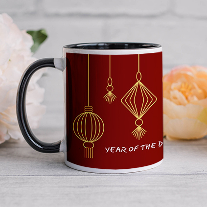Personalised Chinese New Year Red Lantern Black Handle Mug