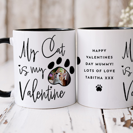 Personalised Photo Upload My Cat Is My Valentine Black Mug