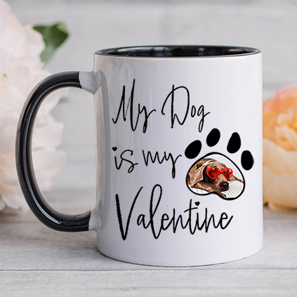 Personalised Photo Upload My Dog Is My Valentine Black Mug