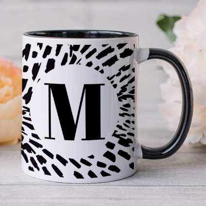 Personalised Animal Print Initial Black Mug