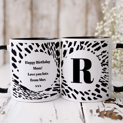 Personalised Animal Print Initial Black Mug