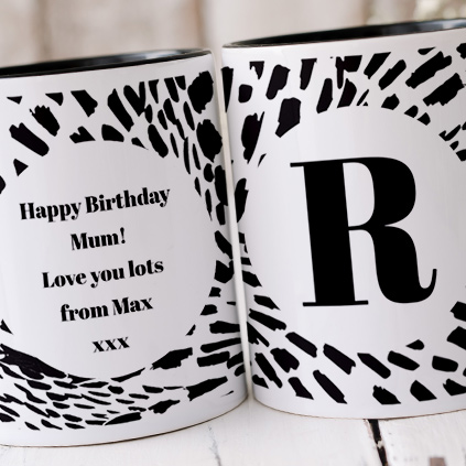 Personalised Animal Print Initial Black Mug