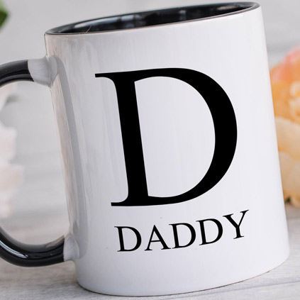 Personalised Initial And Name Black Handled Mug