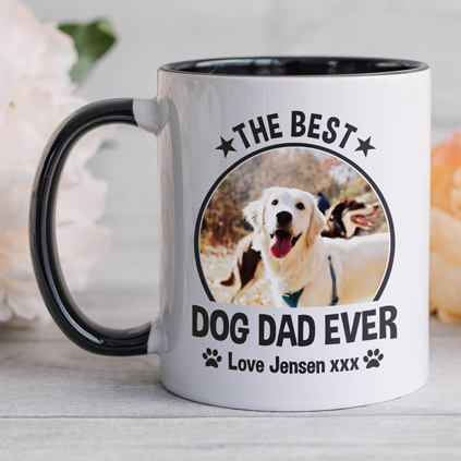 Personalised Best Dog Dad Ever Photo Black Handled Mug