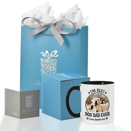 Personalised Best Dog Dad Ever Photo Black Handled Mug