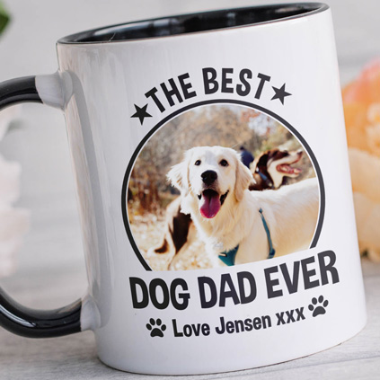 Personalised Best Dog Dad Ever Photo Black Handled Mug