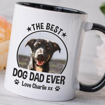 Personalised Best Dog Dad Ever Photo Black Handled Mug