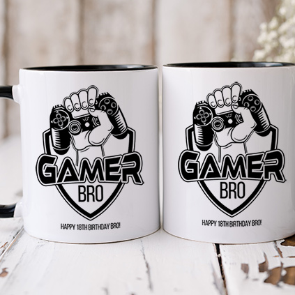Personalised Gamer Black Handled Mug
