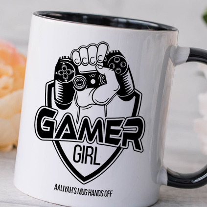Personalised Gamer Black Handled Mug