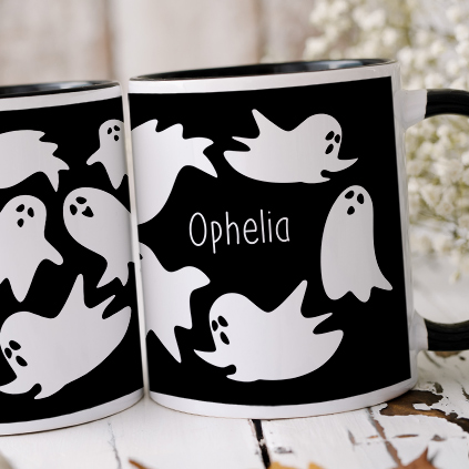 Personalised Ghosts Black Handled Mug