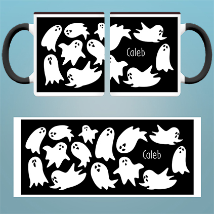 Personalised Ghosts Black Handled Mug