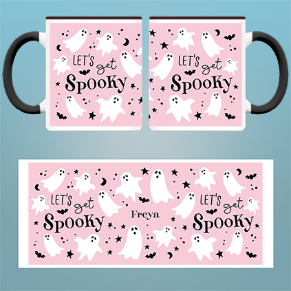 Personalised Pink Ghosts And Bats Halloween Mug